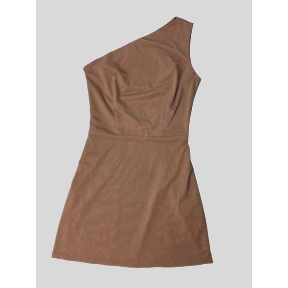 Bronx and Banco Mini Dress One-Shoulder Beige Semi-Sheer – Size 8 – Cocktail - Picture 1 of 9